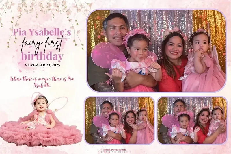 Personalized first-birthday photobooth layout printed as a 4R photo